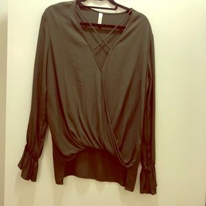 Olive X Neck Long Sleeve Top
